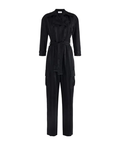 Elisabetta Franchi Satin Jumpsuit With Jacquard Stripes In Black