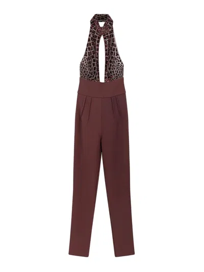 Elisabetta Franchi Satin Jumpsuit With Sequins On The Bodice In Brown