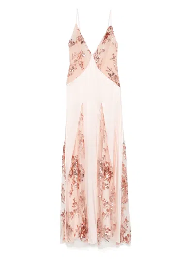 Elisabetta Franchi Satin Lace Gown In Pink