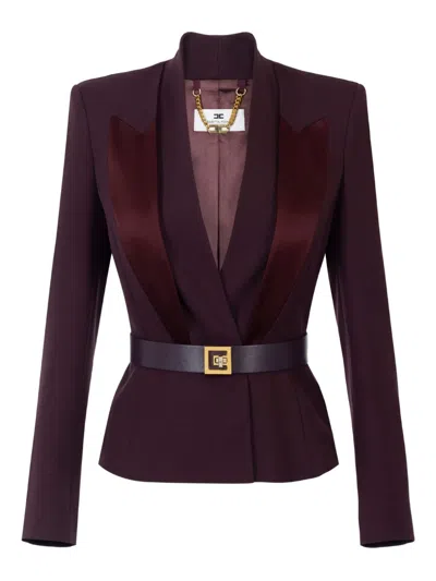 Elisabetta Franchi Satin-lapel Crepe Jacket In Burgundy