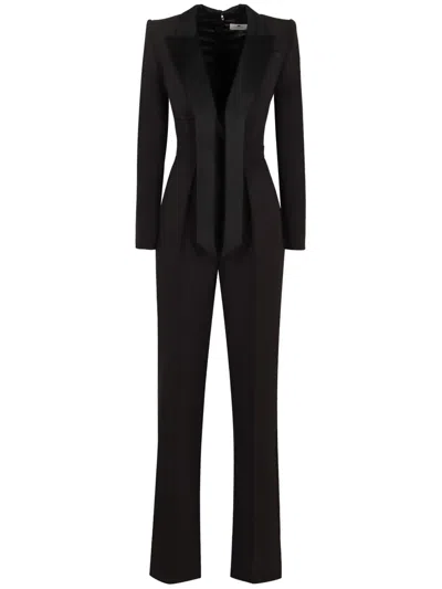 ELISABETTA FRANCHI SATIN-LAPEL CREPE JUMPSUIT