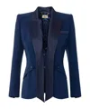 Elisabetta Franchi Satin Lapel Crepe Tuxedo Jacket In Blue