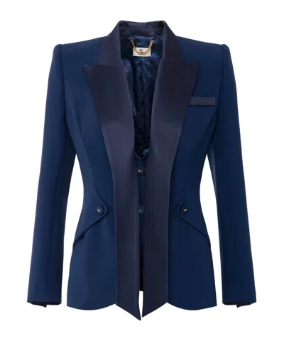 Elisabetta Franchi Satin Lapel Crepe Tuxedo Jacket In Blue