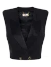 Elisabetta Franchi Satin Lapels Button Waistcoat In Black