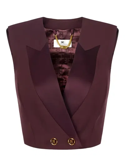 Elisabetta Franchi Satin-lapels Logo-buttons Top In Burgundy