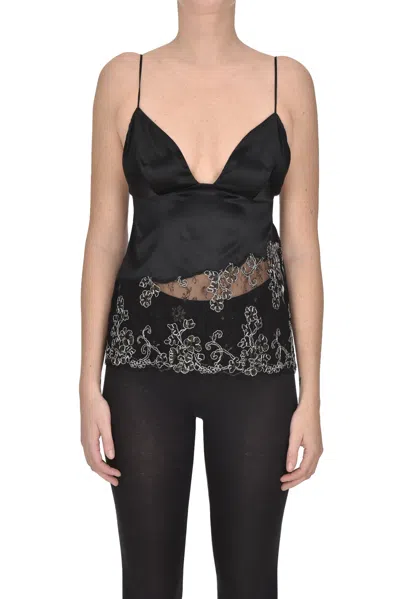 Elisabetta Franchi Satin Lingerie Top In Black