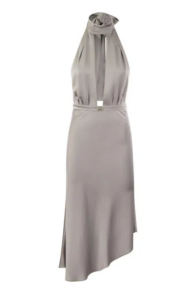 Elisabetta Franchi Satin Midi Dress With Asymmetric Skirt