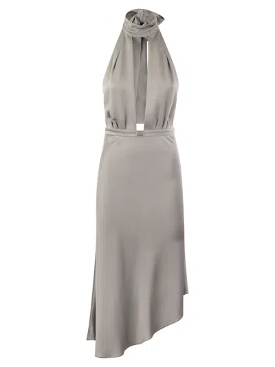 Elisabetta Franchi Piombo Satin Midi Dress In Grey