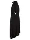 Elisabetta Franchi Women's Satin Midi Dress With Asymmetric Skirt In Black