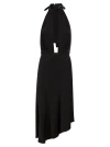 ELISABETTA FRANCHI SATIN MIDI DRESS WITH ASYMMETRIC SKIRT