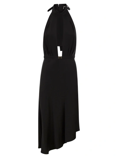 Elisabetta Franchi Satin Midi Dress With Asymmetric Skirt In Black