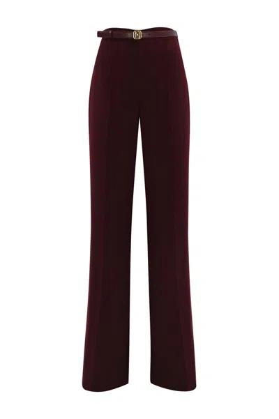 Elisabetta Franchi Satin Palazzo Trousers In Rouge Noir