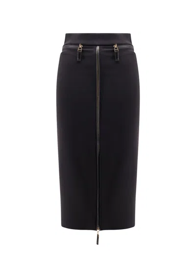 Elisabetta Franchi Satin Pencil Skirt In Black