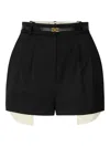 Elisabetta Franchi Satin Piping Logo Belt Shorts In Black