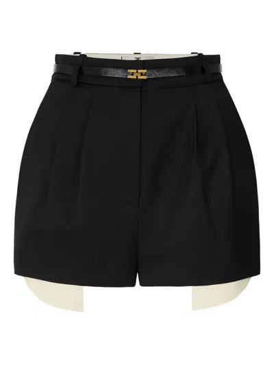 Elisabetta Franchi Satin Piping Logo Belt Shorts In Black