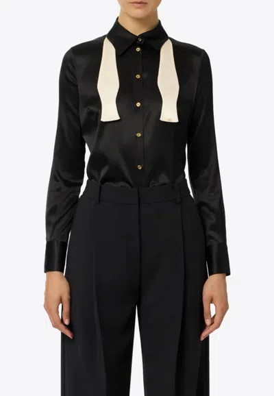Elisabetta Franchi Satin Shirt With Bow-tie In Black
