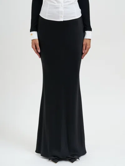 Elisabetta Franchi Satin Skirt With Jewel Detail In Black