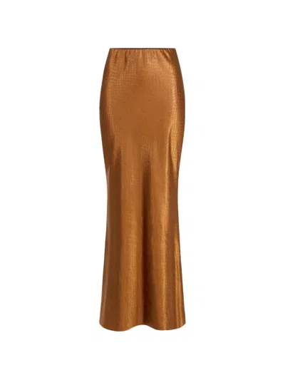 Elisabetta Franchi Satin Skirt With Scale-like Texture In Brown