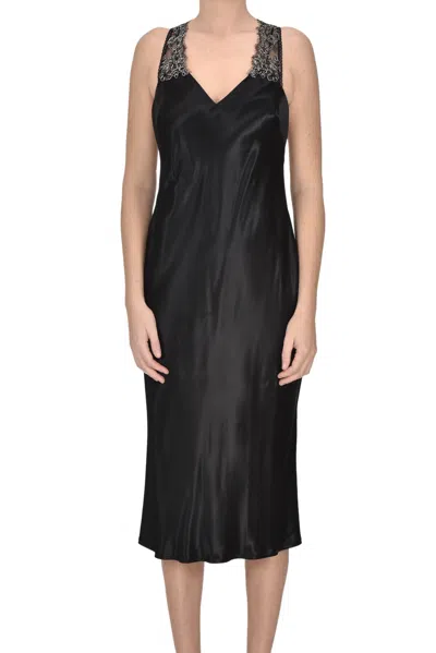 Elisabetta Franchi Satin Slip Dress In Black