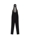 Elisabetta Franchi Black Jumpsuit With Embroidered Bodice And Halterneck In Tech Fabric Stretch Woman In Black