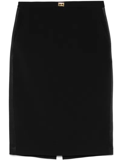 Elisabetta Franchi Satin-trim Crepe Midi Skirt In Black