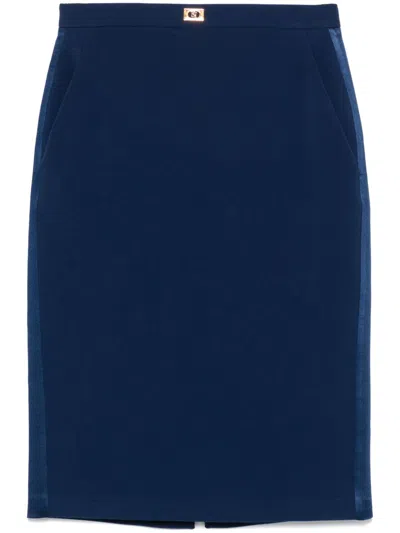 Elisabetta Franchi Satin-trim Crepe Midi Skirt In Blue