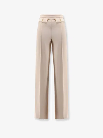 Elisabetta Franchi Wide Leg High Waist Trousers With Buttoned Flaps In Neutral