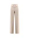 Elisabetta Franchi Wide Leg High Waist Trousers With Buttoned Flaps In Neutral