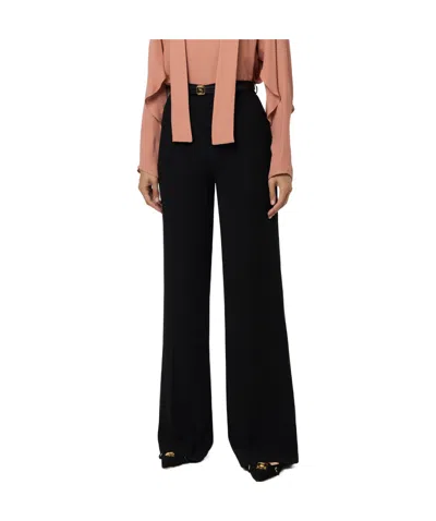 Elisabetta Franchi Satin Wide-leg Pants With Belt In Black