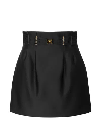 Elisabetta Franchi Miniskirt In Duchess Satin With Elastic Straps In Black