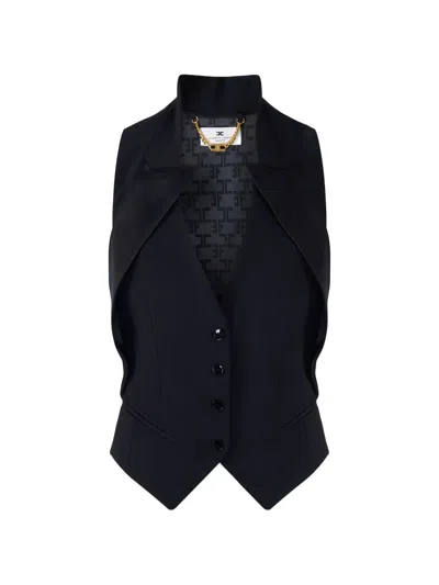Elisabetta Franchi Satin-lapel Crêpe Waistcoat In Black