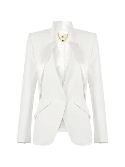 Elisabetta Franchi Lightweight Crepe Satin Lapel Blazer In White