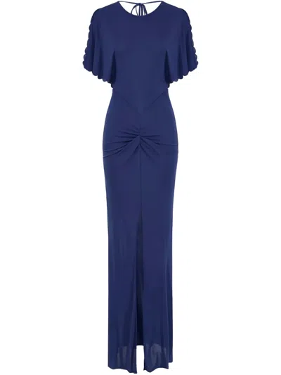 Elisabetta Franchi Scallop-edge Gown In Blue