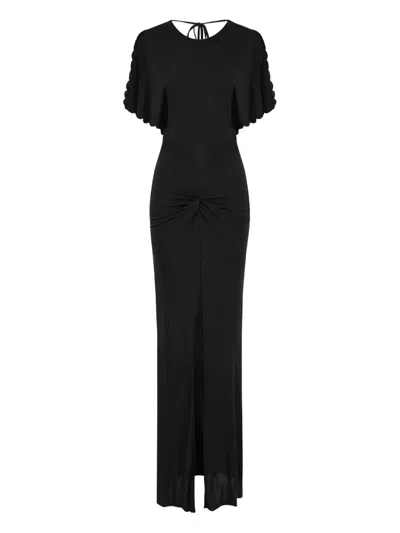 Elisabetta Franchi Scallop-trimmed Maxi Dress In Black