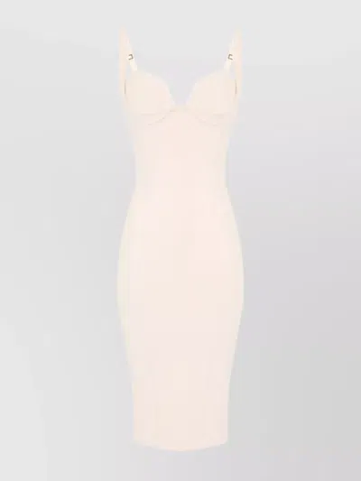 Elisabetta Franchi Scalloped Neckline Fitted Silhouette Back Slit Midi Length