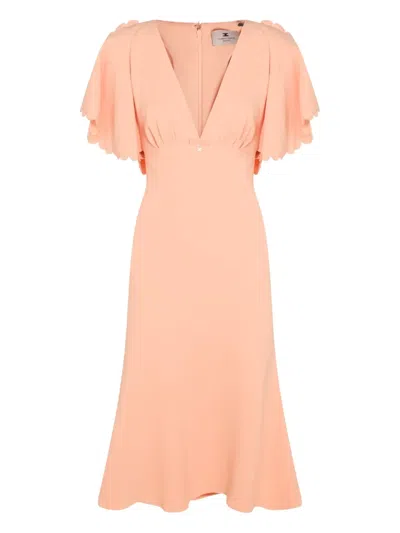 ELISABETTA FRANCHI SCALLOPED-SLEEVE MIDI DRESS