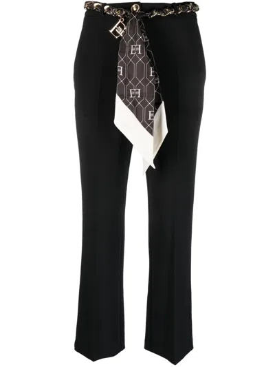 Elisabetta Franchi Scarf-detaill Cropped Trousers In Black
