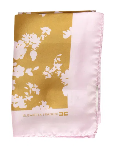 Elisabetta Franchi Curry Quarzo Floral Foulard Scarf In Yellow