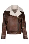 Elisabetta Franchi Shearling Collar Buttoned Coat With Side Pockets In Cuoio