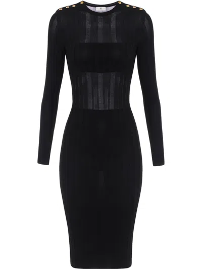 ELISABETTA FRANCHI SEMI-SHEER RIB-KNIT MIDI DRESS