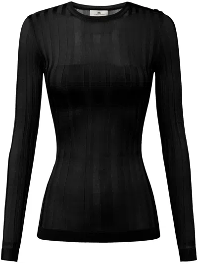 Elisabetta Franchi Semi-sheer Ribbed Top In 黑色