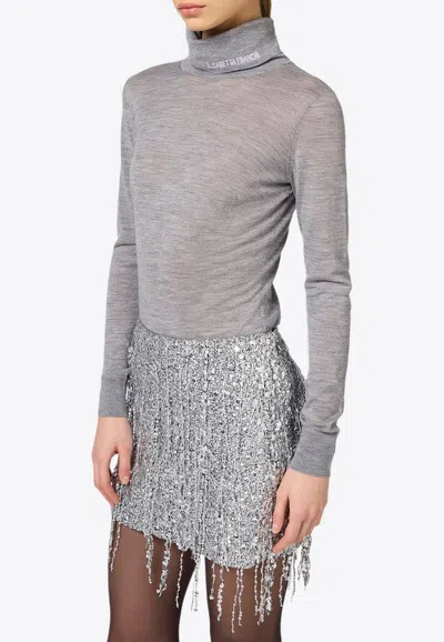 Elisabetta Franchi Semi-sheer Turtleneck Wool Sweater In Gray
