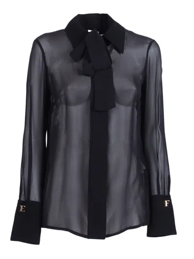 Elisabetta Franchi Semi Transparent Silk Bow Blouse In Black