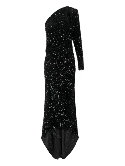 Elisabetta Franchi Sequin Asymmetrical Maxi Dress In Black