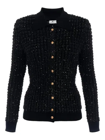 ELISABETTA FRANCHI SEQUIN-EMBELLISHED BOUCLÉ CARDIGAN