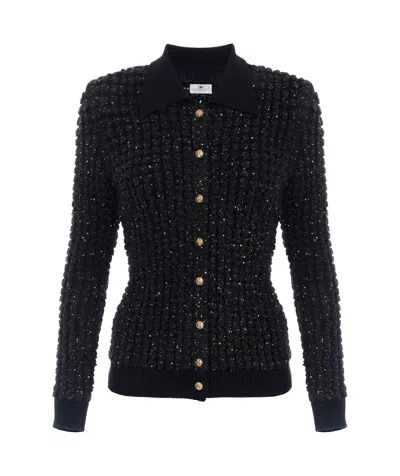 Elisabetta Franchi Boucle Cardigan With Sequins In Black