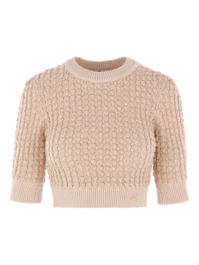 ELISABETTA FRANCHI SEQUIN-EMBELLISHED CABLE-KNIT SWEATER
