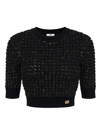 ELISABETTA FRANCHI SEQUIN-EMBELLISHED CROPPED SWEATER
