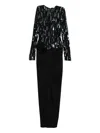 Elisabetta Franchi Sequin-embellished Draped Maxi Dress In Black