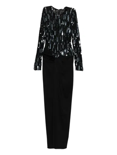 Elisabetta Franchi Sequin-embellished Draped Maxi Dress In Black